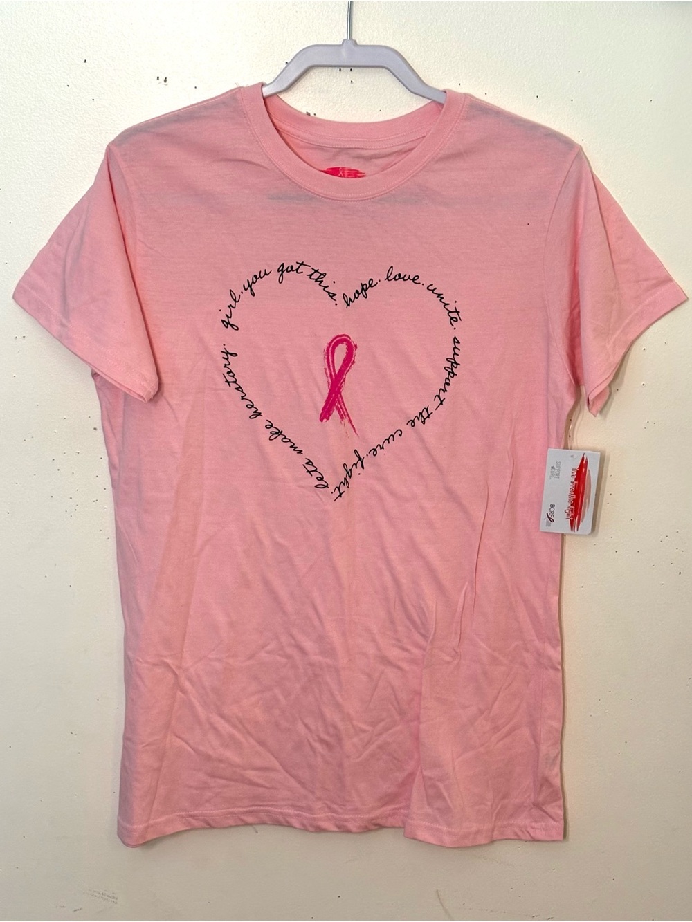 Pink Fight Against Cancer Ribbon Heart Graphic Tee. Size XL. NWT.